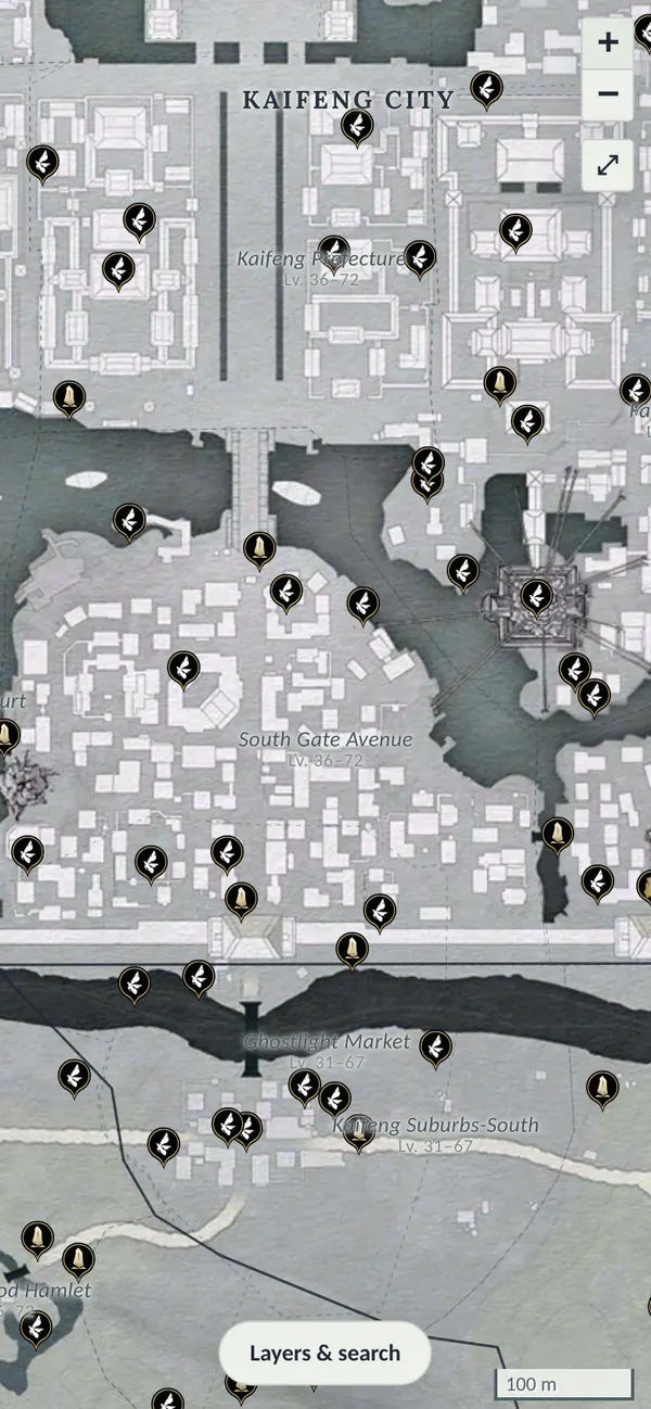 The map on a phone with oddities and Boundary Stones in Kaifeng