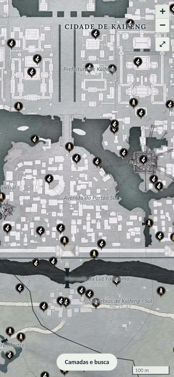 O mapa num celular com estranhezas e Pedras de Limite em Kaifeng